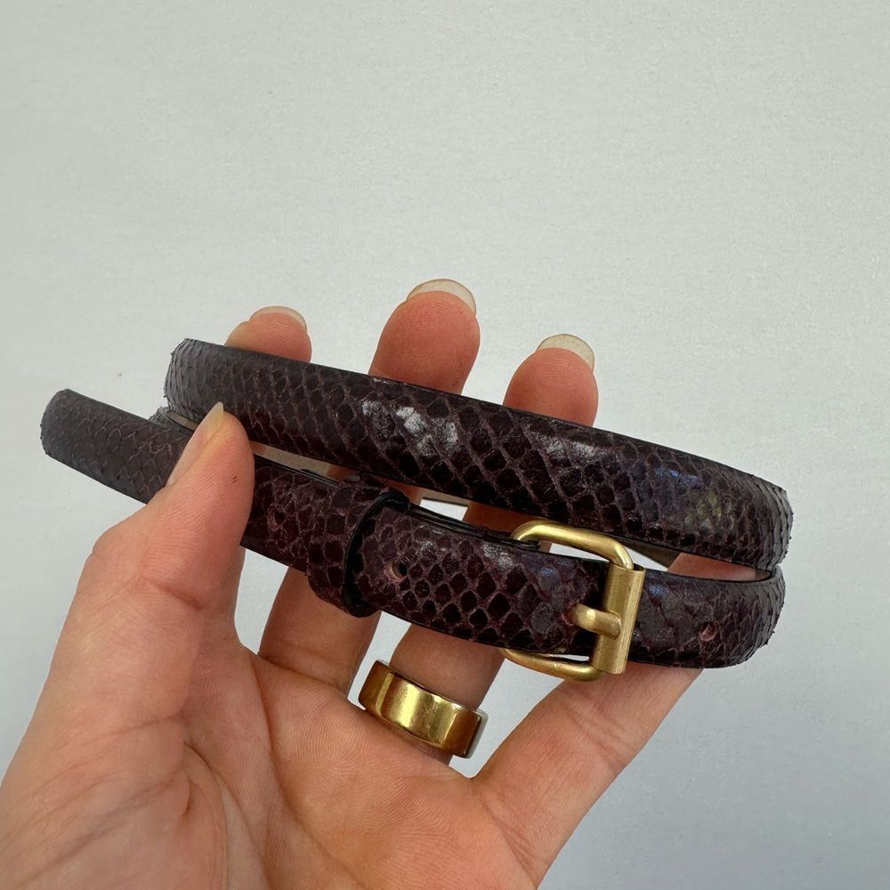 Ann Taylor Snake Embossed Reptile 100% Leather Burgundy Skinny Belt Size S